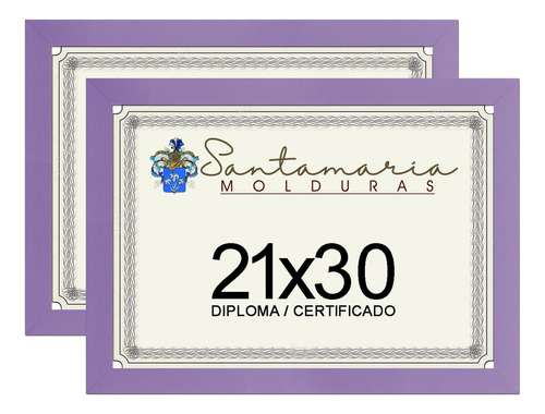 Kit 2 Molduras Porta Diploma Certificado A4 21x30 Lilás Liso