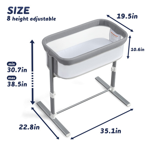 Bassinet Ronbei Bedside For Baby Breathable Mesh W/ 8 Height