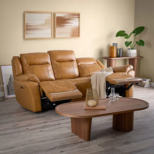 Sofá Reclinable Rimini 3 Cuerpos Eléctrico Cuero Whiskey