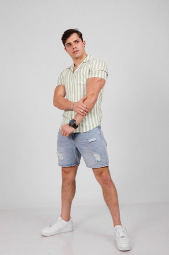 Camisa Tropikl Hawaiana Harmony Slim Fit Noche Verde Blanco