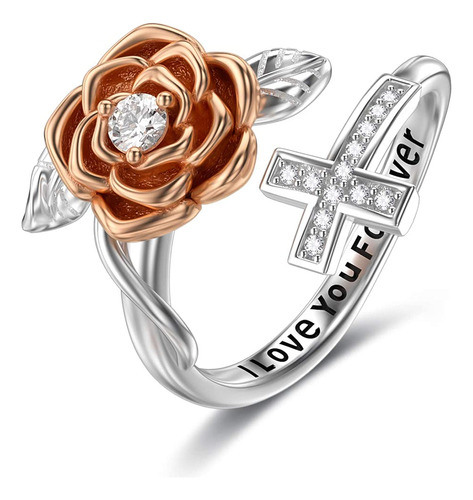 Anillo De Plata De Ley 925 Con Diseño De Cruz De Rosas Con T