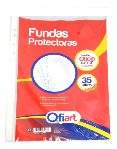 Fundas Protectoras Tamaño Oficio Ofiart (20 Hojas) X2