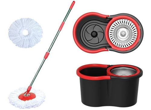 Trapeador De Piso Giratorio Automatico Centrifugador Escurridor De Acero Con 2 Mopas Secador Lampazo 360 Balde