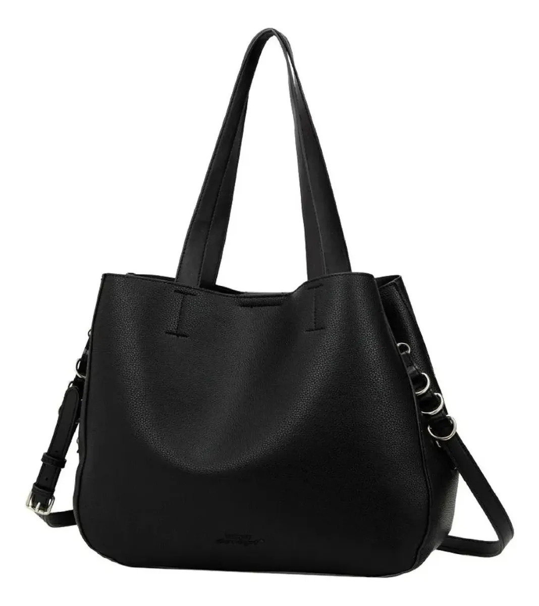 Cartera Trendy Para Mujer Urbana De Cuero Pu Negro Lisa Níquel