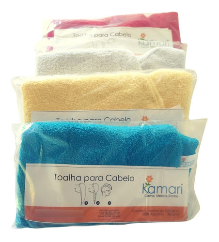4 Toalhas Para Cabelo 100% Algodão (4 Cores) - Kamari