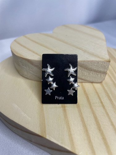 Imagem 2 de 2 de Trio De Brincos Estrela Prata 925