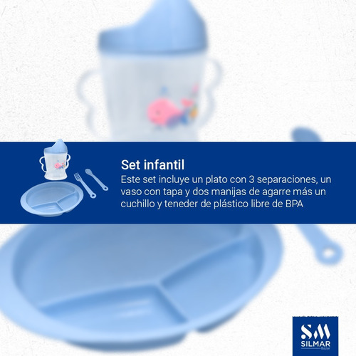 Imagen 2 de 6 de Set Alimentacion Bebe Set Platos Y Vasos Silmar Bazar Online
