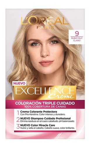 Kit Tinta L'Oréal Paris  Excellence Tintura L'Oréal Excellence Creme tono 9 rubio muy claro para cabello