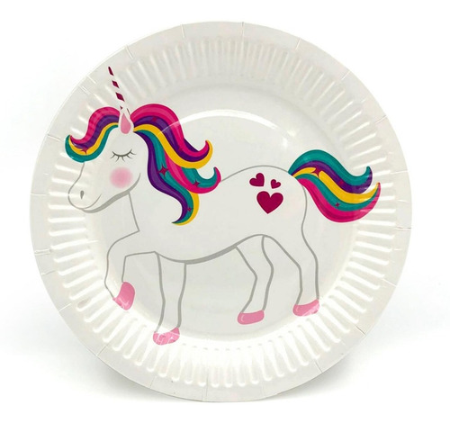 Imagen 2 de 10 de Set 10 Platos 18cm Y 10 Vaso Unicornio Cotillon