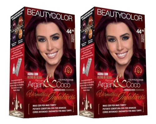  02 Tinta De Cabelo Beautycolor Kit Coloração Todas As Cores Tom 44.66 Borgonha Magnífico