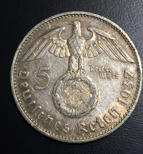 Ale020 Moneda Alemania 3er Reich 5 Mark 1937 F Xf Plata Ayff (Usado)