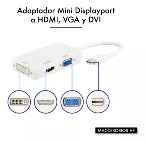 Adaptador De Mini Displayport A Vga / Hdmi / Dvi 3 En 1