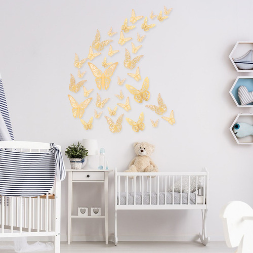 Imagen 4 de 10 de 36pcs / Set Mariposas 3d Pegatinas De Pared Diseño Hueco