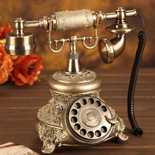 Antiguo Dorado Con Cable De Teléfono Retro Vintage Dial Gira