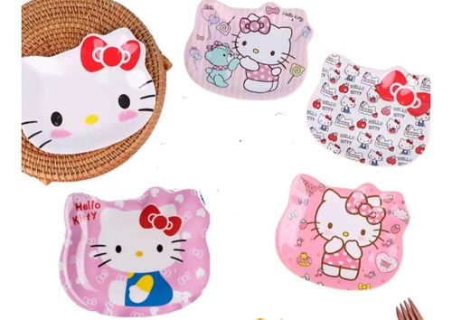 Hello Kitty, Set De 5 Platos Botaneros De Melamina.