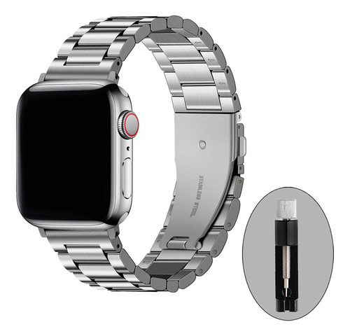 Correa Classic Para Apple Watch + Herramienta Plateado 42/44/49 Mm 2.2 Cm