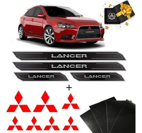 Kit Adesivos Lancer Vermelho Refletivo + Soleira Protetora