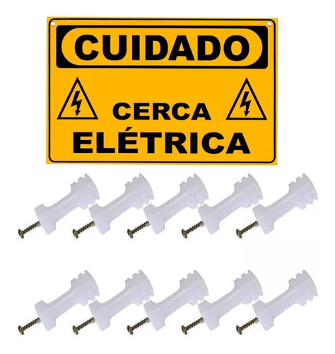 Isolador Branco Haste Cerca Elétrica + Brinde Placa Cuidado