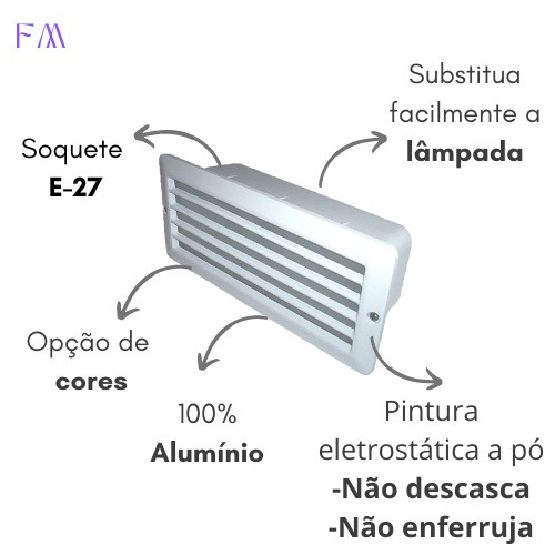 Kit 13 Luminárias Embutido De Parede Com Grade De Aluminio