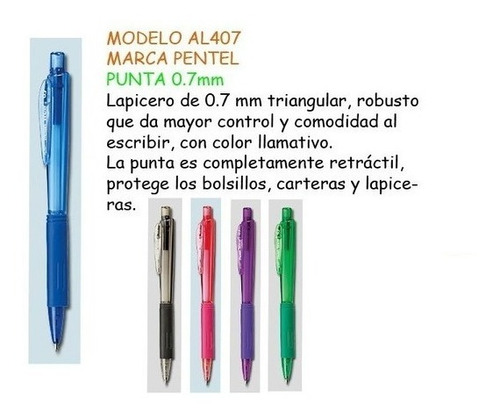 Lapicero Portaminas Pentel Comodo Al407 12 Pzas Con Envio