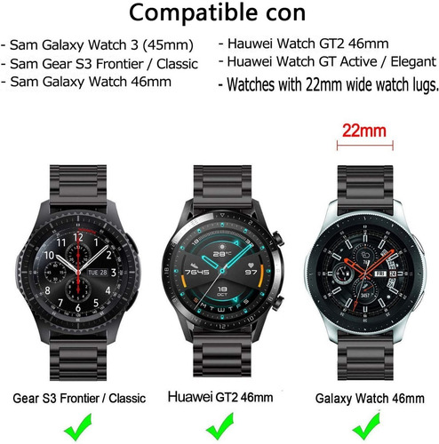 Imagen 9 de 10 de Correa De Acero Inoxidable Para Huawei Watch Gt/gt2 22/20mm