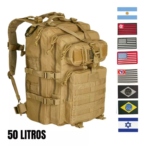 Mochila 50 Litros / 40 L Tática Camping Militar Resistente (NÃO VEM COM A  BANDEIRA)