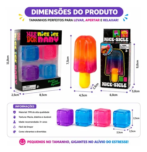 Needoh Kit Squishy Anti-stress 4 Cubes + Nicesicle Fun
