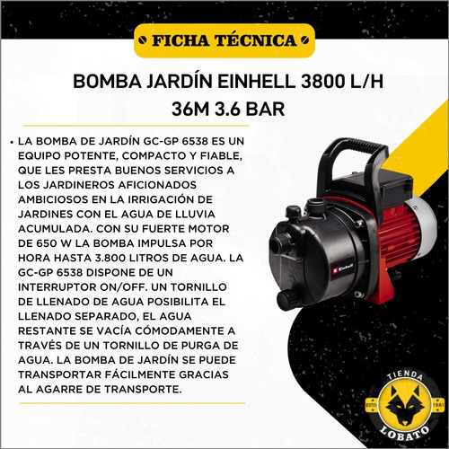 Imagen 6 de 10 de Bomba De Agua Einhell 3800 L/h 36 M Max 3.6 Bar Jardin Riego