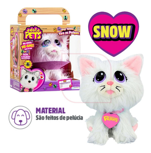 Pelucia Adota Pets Gato Snow Com Acessórios Multikids Br1069