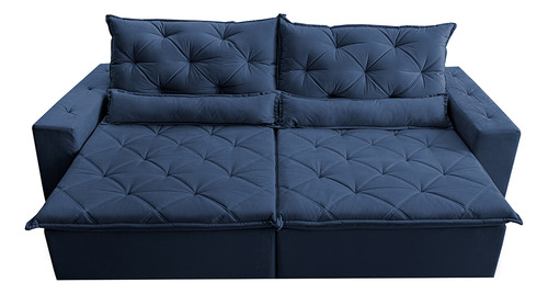 Cama InBox Sofá Lisboa 2,12m Retrátil Reclinável com Molas no Assento Tecido Suede Velusoft Azul
