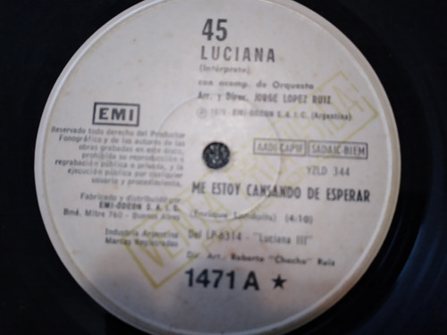 Vinilo Single De Luciana Me Estoy Cansando (x3