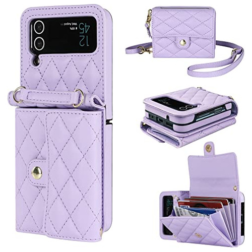 Funda Cartera Para Samsung Galaxy Z Flip 4 Morado Adjustable