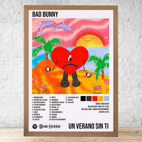 Cuadro Bad Bunny Un Verano Sin Ti 30x40 Con Vidrio C139 Marrón Claro Clasico