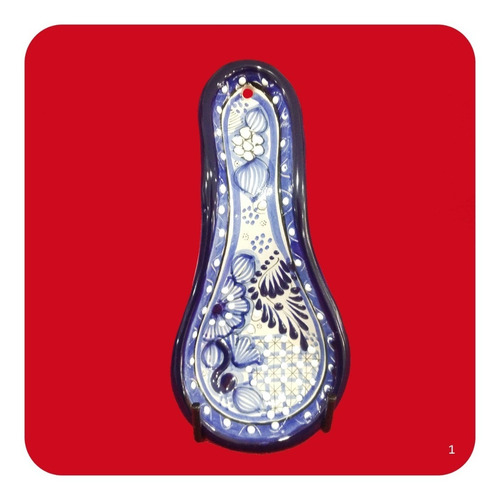 Imagen 5 de 5 de Portacuchara De Talavera Poblana Azul Tradicional 24 Cm Prc
