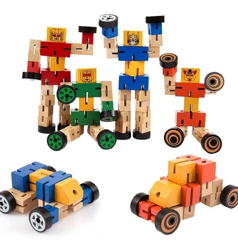 Robot De Madera Articuladle Didáctico Niños Cubos