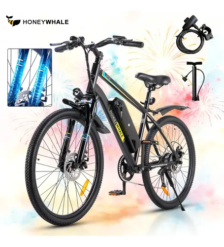 Honeywhale S8 Bicicleta Elétrica Para Adultos, 450w Motor, 50km Autonomia, 35km/h Velocidade Máxima, 26 Aro, Ebike Bateria Removível De 15ah, Bicicleta De Monta