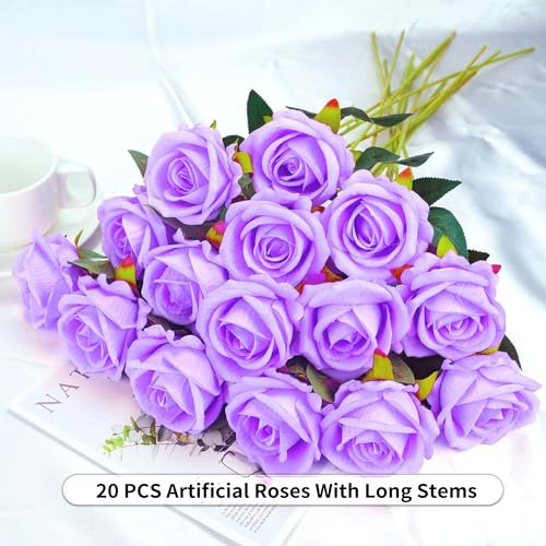 20 Unidades De Rosas Artificiales Con Tallos Largos - Flores