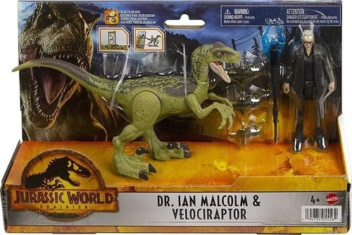 Pacote Jurassic World Dr. Ian Malcolm e Velociraptor Mattel