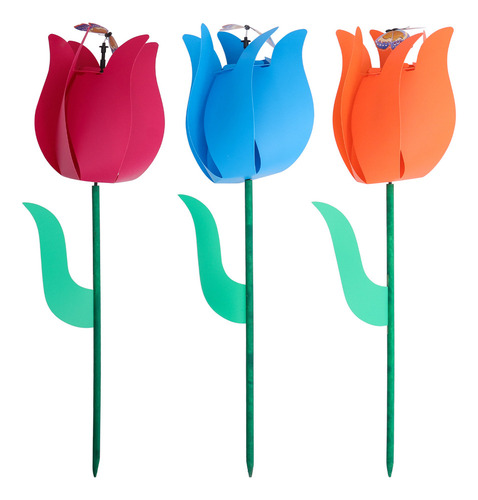 Cataventos De Jardim Decorativos, 3 Peças, Design De Tulipa,