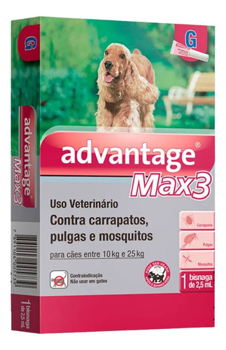 Advantage Max3 Para Cães De 10 A 25 Kg - 2,5 Ml