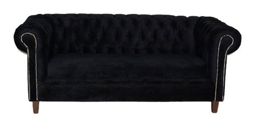 Sofa Felpa 3 Cuerpos Chesterfield Capitone Brabante Negro