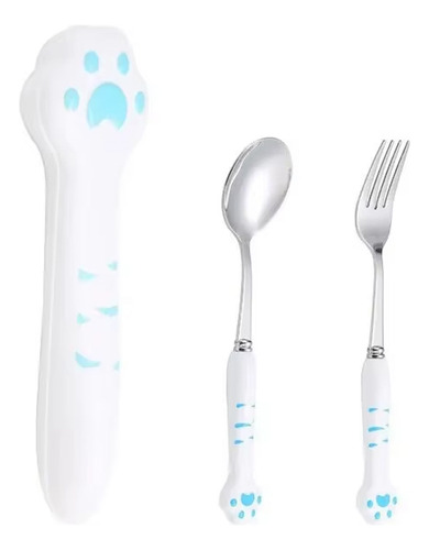 Juego De Cuchara Y Tenedor Portátil Blue Cat Paw Para Viajar
