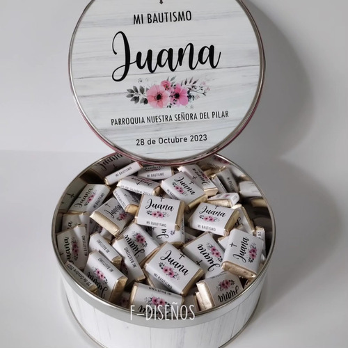 Lata Central Con 100 Chocolates Souvenir Personalizados