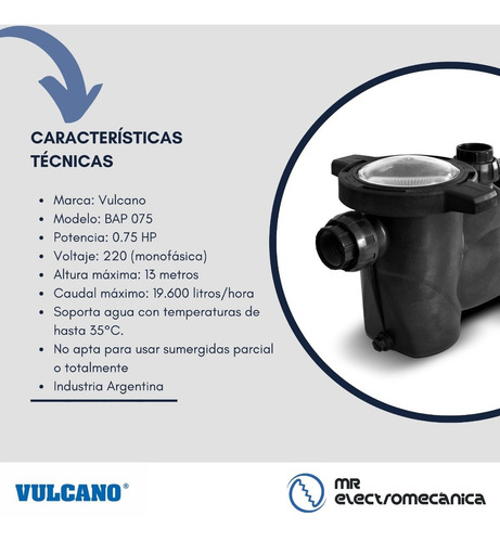 Imagen 3 de 10 de Bomba Autocebante Vulcano Bae075 3/4hp Pileta Fibra