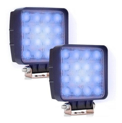 Imagem 1 de 6 de Par Farol Auxiliar Milha Led Azul 48w Quadrado Caminhão Jeep
