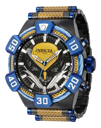 Relógio Invicta 41156 cinza, cor da pulseira masculina: amarelo/cinza, cor do bisel, azul/amarelo, cor de fundo preta