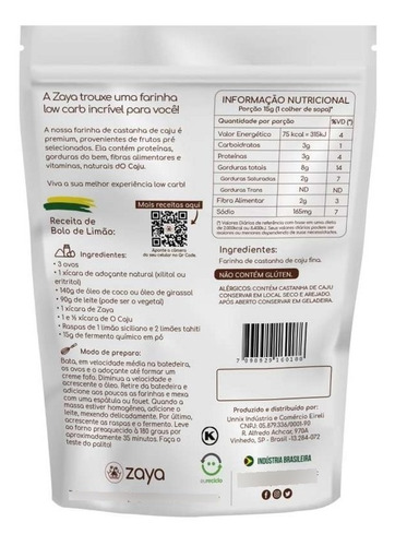 Imagem 2 de 7 de O Caju - Farinha De Castanha De Caju Zaya 500g