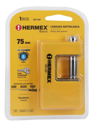 Candado Antipalanca 75 Mm Cuerpo Metailco 23524 Hermex