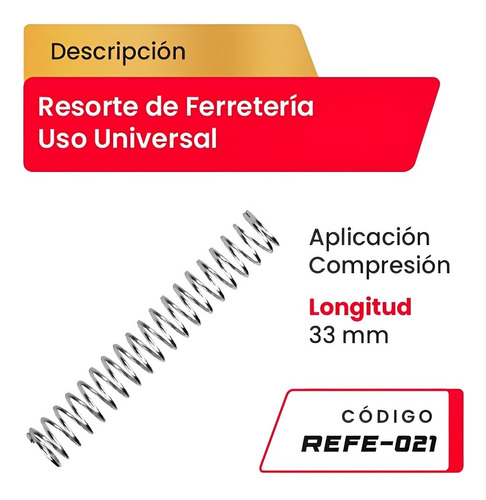 Resorte De Ferreteria Aplicacion Compresion Refe-021 Codire