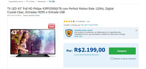 Tv Led 43 Full Hd Philips 120hz Com Hdmi, Usb, Não É Smart